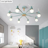 Macaron Sweet Cone Game Room Chandelier - Metal 8-Light Hanging Light With Antlers