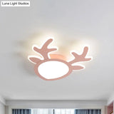 Macaroon Pink/Blue Led Children’s Bedroom Ceiling Light - Antler Iron Flush Mount Lamp