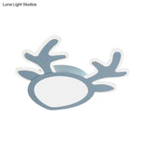 Macaroon Pink/Blue Led Children’s Bedroom Ceiling Light - Antler Iron Flush Mount Lamp