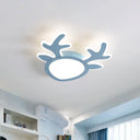 Macaroon Pink/Blue Led Children’s Bedroom Ceiling Light - Antler Iron Flush Mount Lamp Blue