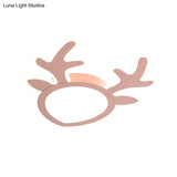 Macaroon Pink/Blue Led Children’s Bedroom Ceiling Light - Antler Iron Flush Mount Lamp