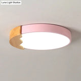 Macaroon Pink Metal Led Flush Mount Ceiling Lamp - Circle Close Warm/White Light 12’/16’/19.5’ W