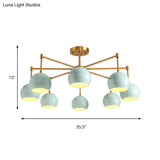 Macron Metal Dome Pendant Light Blue Chandelier For Bedroom - 3/6/8 Lights