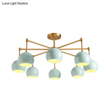 Macron Metal Dome Pendant Light Blue Chandelier For Bedroom - 3/6/8 Lights