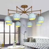 Macron Metal Dome Pendant Light Blue Chandelier For Bedroom - 3/6/8 Lights 8 /