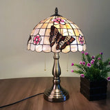 Madeleine - Tiffany Shell Gridded Bowl Night Light 2 Heads Brushed Brass Pull-Chain Table Lighting