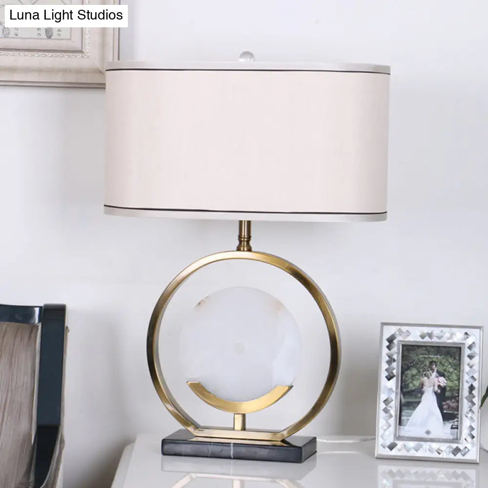 Marble Circle Desk Light: Modern 1-Bulb Fabric Table Lamp In Black/Gold For Living Room