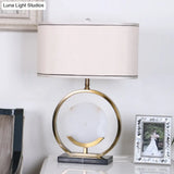 Marble Circle Desk Light: Modern 1-Bulb Fabric Table Lamp In Black/Gold For Living Room