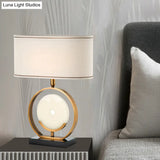 Marble Circle Desk Light: Modern 1-Bulb Fabric Table Lamp In Black/Gold For Living Room