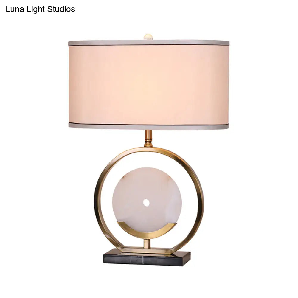 Marble Circle Desk Light: Modern 1-Bulb Fabric Table Lamp In Black/Gold For Living Room