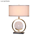 Marble Circle Desk Light: Modern 1-Bulb Fabric Table Lamp In Black/Gold For Living Room