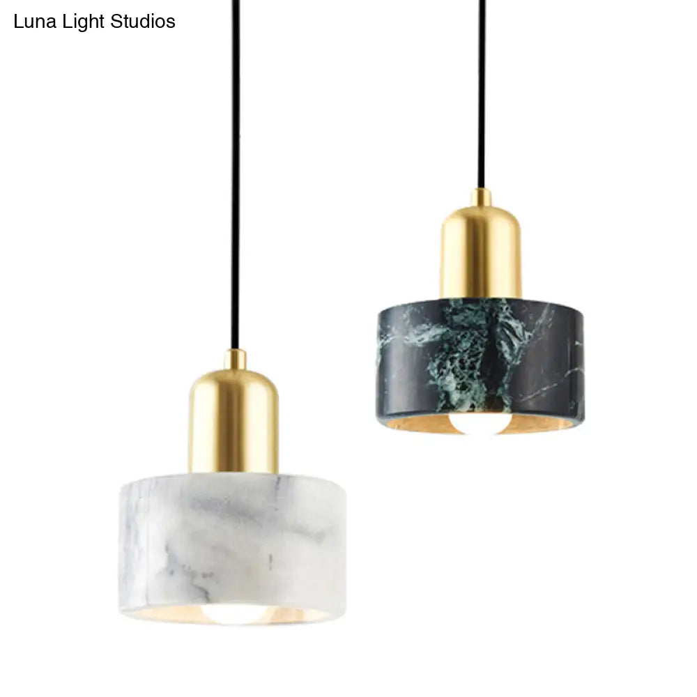 Marble Hanging Light With Gold Lamp Socket - Modern Mini Pendant For Bedroom