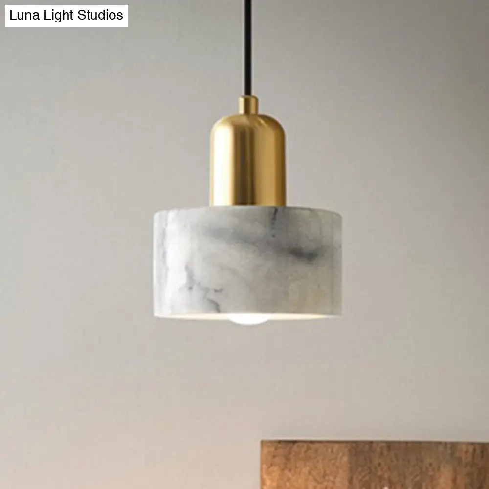 Marble Hanging Light With Gold Lamp Socket - Modern Mini Pendant For Bedroom