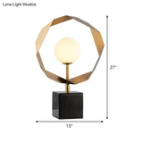 Marble Night Table Lamp: Elegant 1-Bulb Gold Lighting With Milky Glass Shade For Bedroom