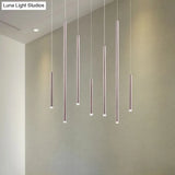 Martina - Brown/Gold Slim Pendant Lighting: Modern 7 Lights Metal Hanging Light