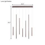 Martina - Brown/Gold Slim Pendant Lighting: Modern 7 Lights Metal Hanging Light