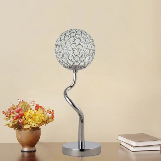 Mary - Contemporary Chrome Globe Nights And Lamp Inserted Crystal Led Bedroom Table Light