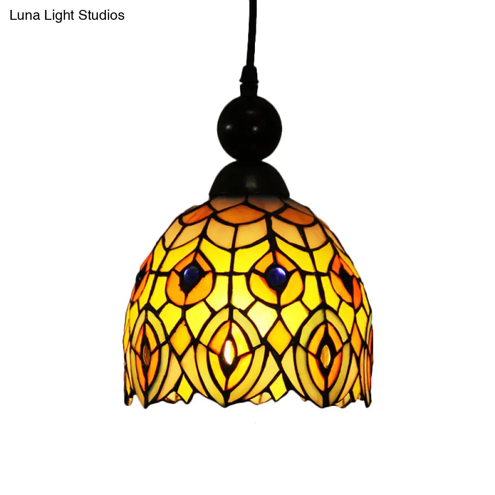 Mediteranean Dragonfly Cut Glass Pendant Lamp In Black/Red/Yellow - Perfect For Corridors