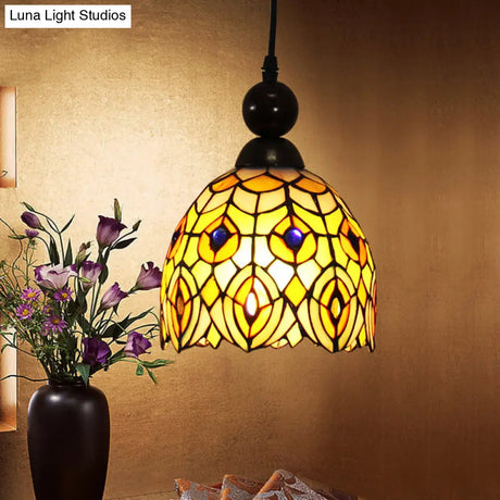 Mediteranean Dragonfly Cut Glass Pendant Lamp In Black/Red/Yellow - Perfect For Corridors