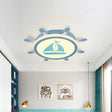 Mediterranean Acrylic Led Bedroom Flushmount With Sailboat Pattern | Rudder Flush - Mount Light