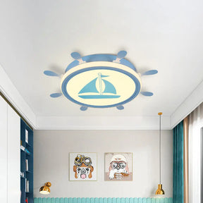 Mediterranean Acrylic Led Bedroom Flushmount With Sailboat Pattern | Rudder Flush - Mount Light