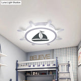 Mediterranean Acrylic Led Bedroom Flushmount With Sailboat Pattern | Rudder Flush - Mount Light