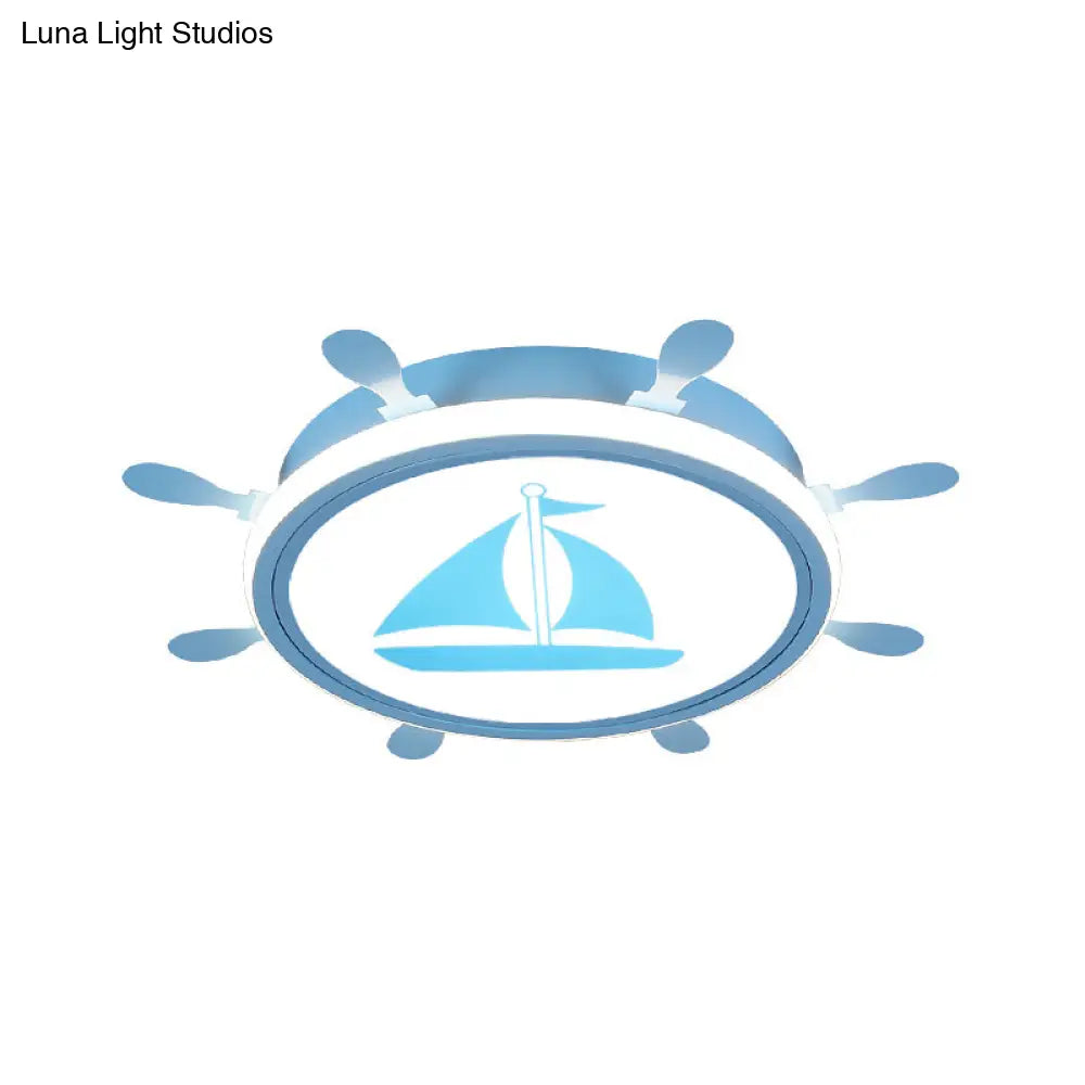 Mediterranean Acrylic Led Bedroom Flushmount With Sailboat Pattern | Rudder Flush - Mount Light