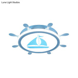 Mediterranean Acrylic Led Bedroom Flushmount With Sailboat Pattern | Rudder Flush - Mount Light