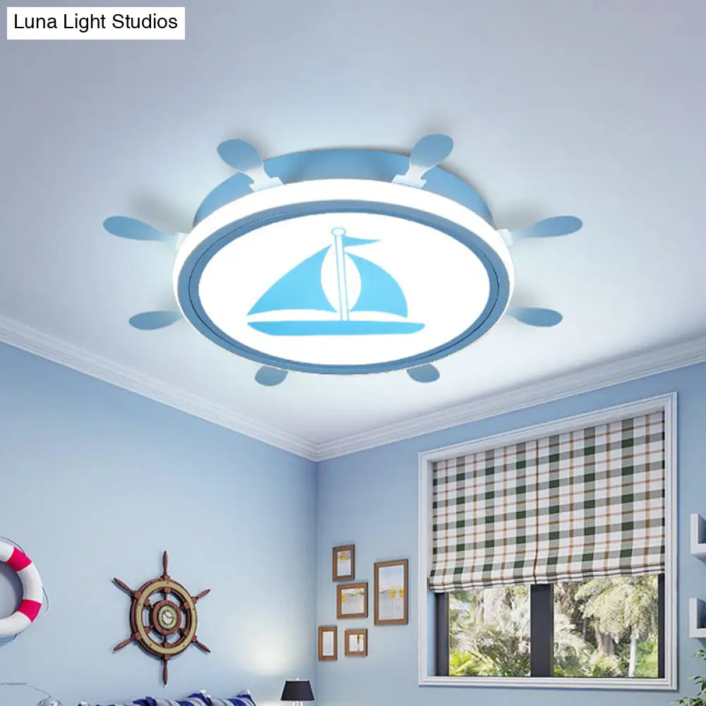 Mediterranean Acrylic Led Bedroom Flushmount With Sailboat Pattern | Rudder Flush - Mount Light