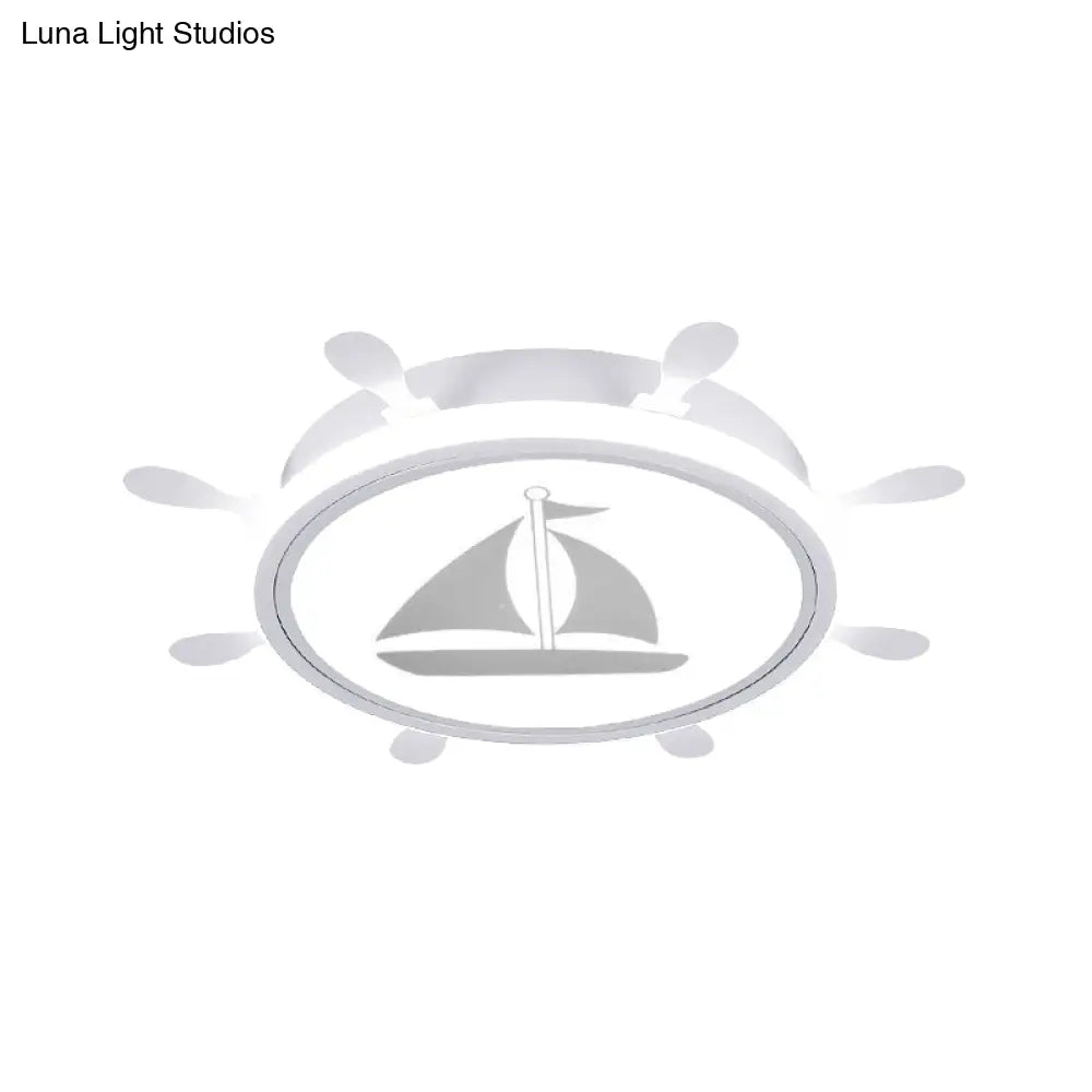 Mediterranean Acrylic Led Bedroom Flushmount With Sailboat Pattern | Rudder Flush - Mount Light