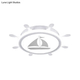 Mediterranean Acrylic Led Bedroom Flushmount With Sailboat Pattern | Rudder Flush - Mount Light