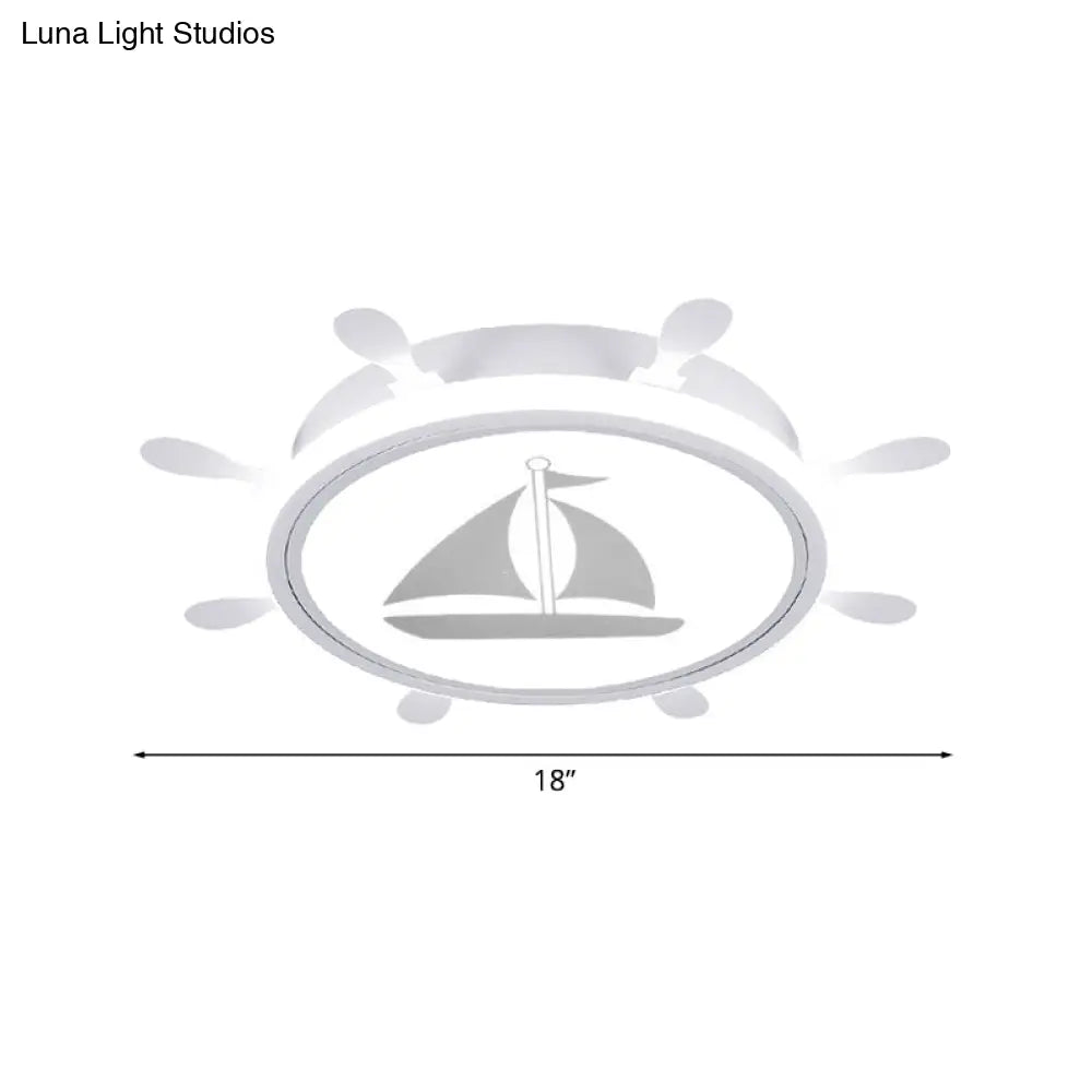 Mediterranean Acrylic Led Bedroom Flushmount With Sailboat Pattern | Rudder Flush - Mount Light