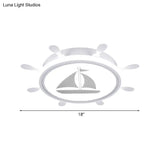 Mediterranean Acrylic Led Bedroom Flushmount With Sailboat Pattern | Rudder Flush - Mount Light