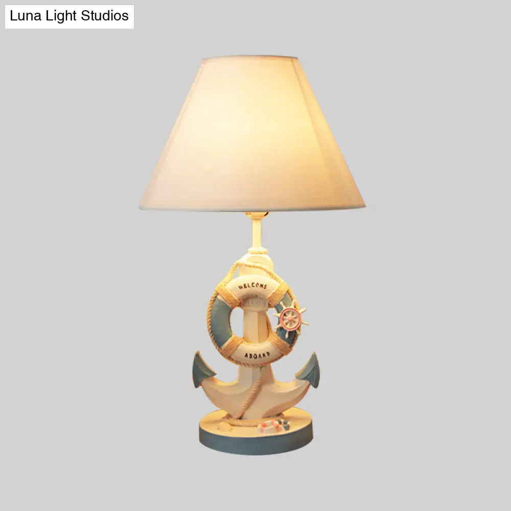 Mediterranean Anchor Resin Nightstand Lamp - Light/Dark Blue 1-Bulb Fabric Shade