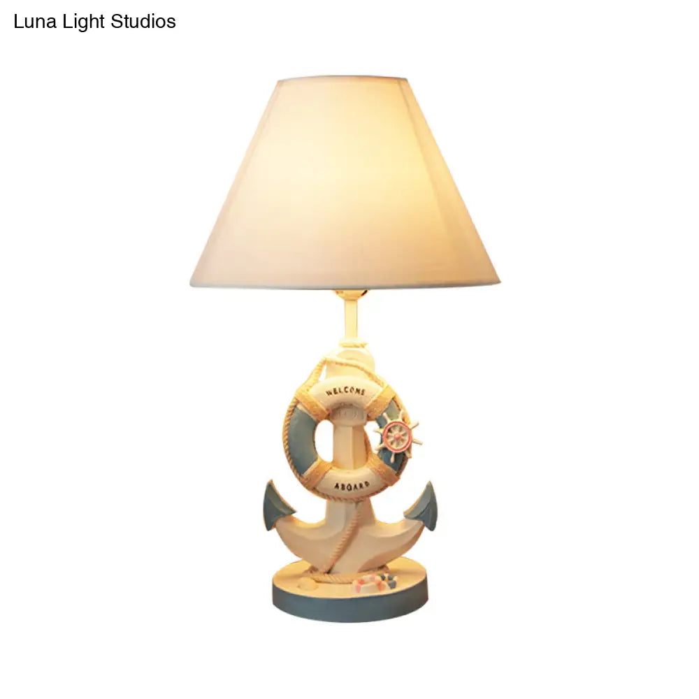 Mediterranean Anchor Resin Nightstand Lamp - Light/Dark Blue 1-Bulb Fabric Shade