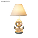 Mediterranean Anchor Resin Nightstand Lamp - Light/Dark Blue 1-Bulb Fabric Shade