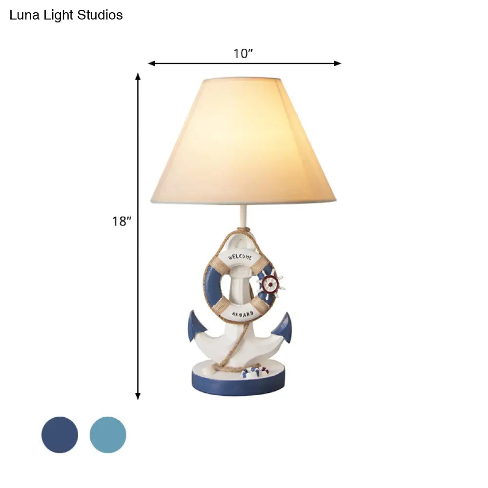Mediterranean Anchor Resin Nightstand Lamp - Light/Dark Blue 1-Bulb Fabric Shade