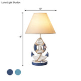 Mediterranean Anchor Resin Nightstand Lamp - Light/Dark Blue 1-Bulb Fabric Shade