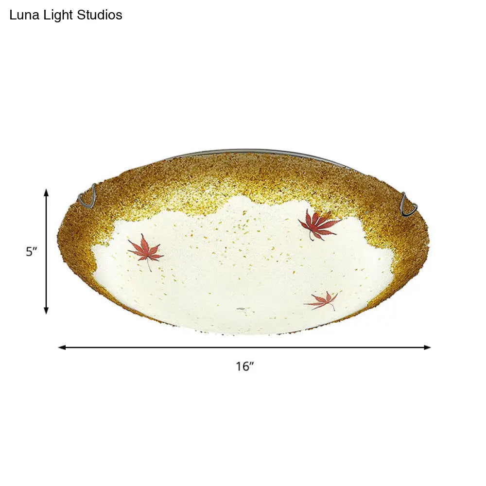 Mediterranean Beach Flush Ceiling Light - Yellow/Blue Stained Glass Lamp