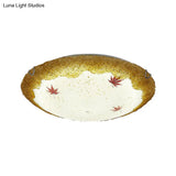 Mediterranean Beach Flush Ceiling Light - Yellow/Blue Stained Glass Lamp
