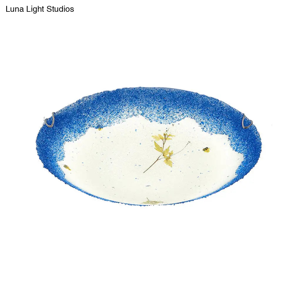 Mediterranean Beach Flush Ceiling Light - Yellow/Blue Stained Glass Lamp
