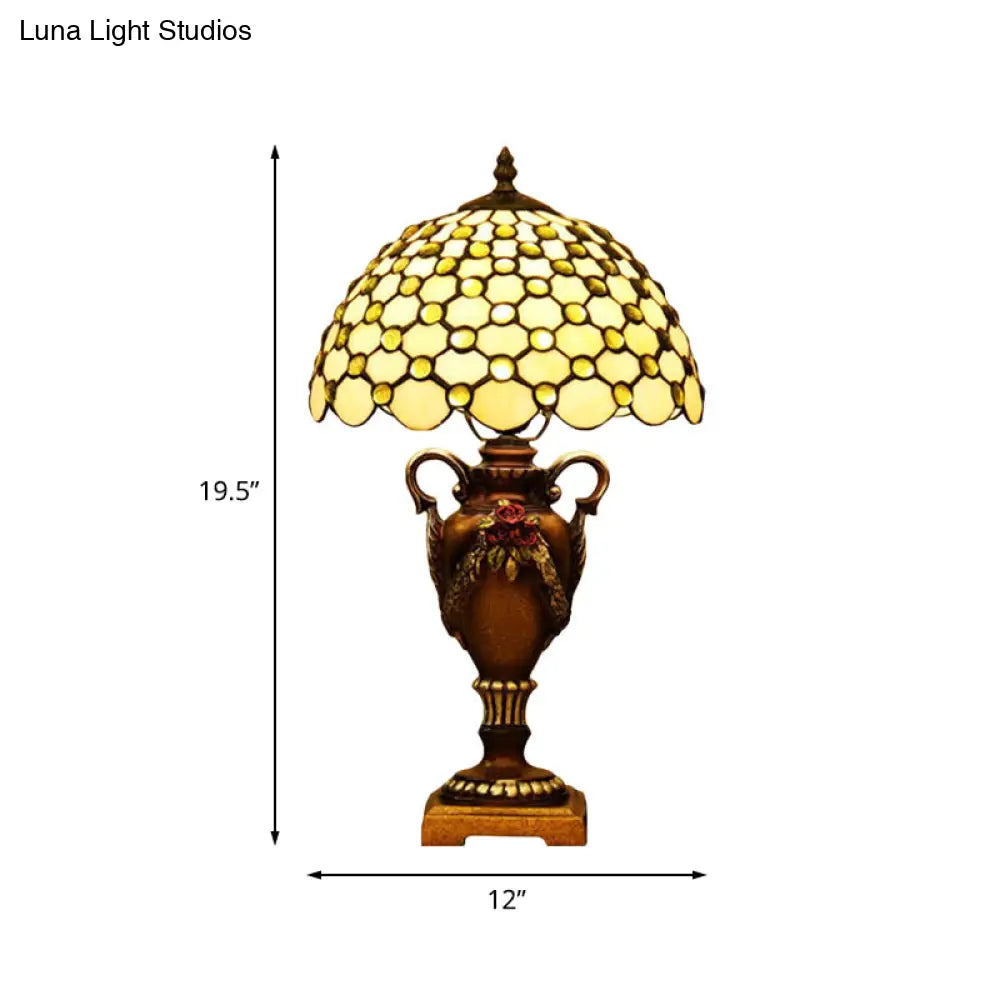 Mediterranean Beige Glass Bronze Desk Light With Vase Base - Ideal For Bedroom