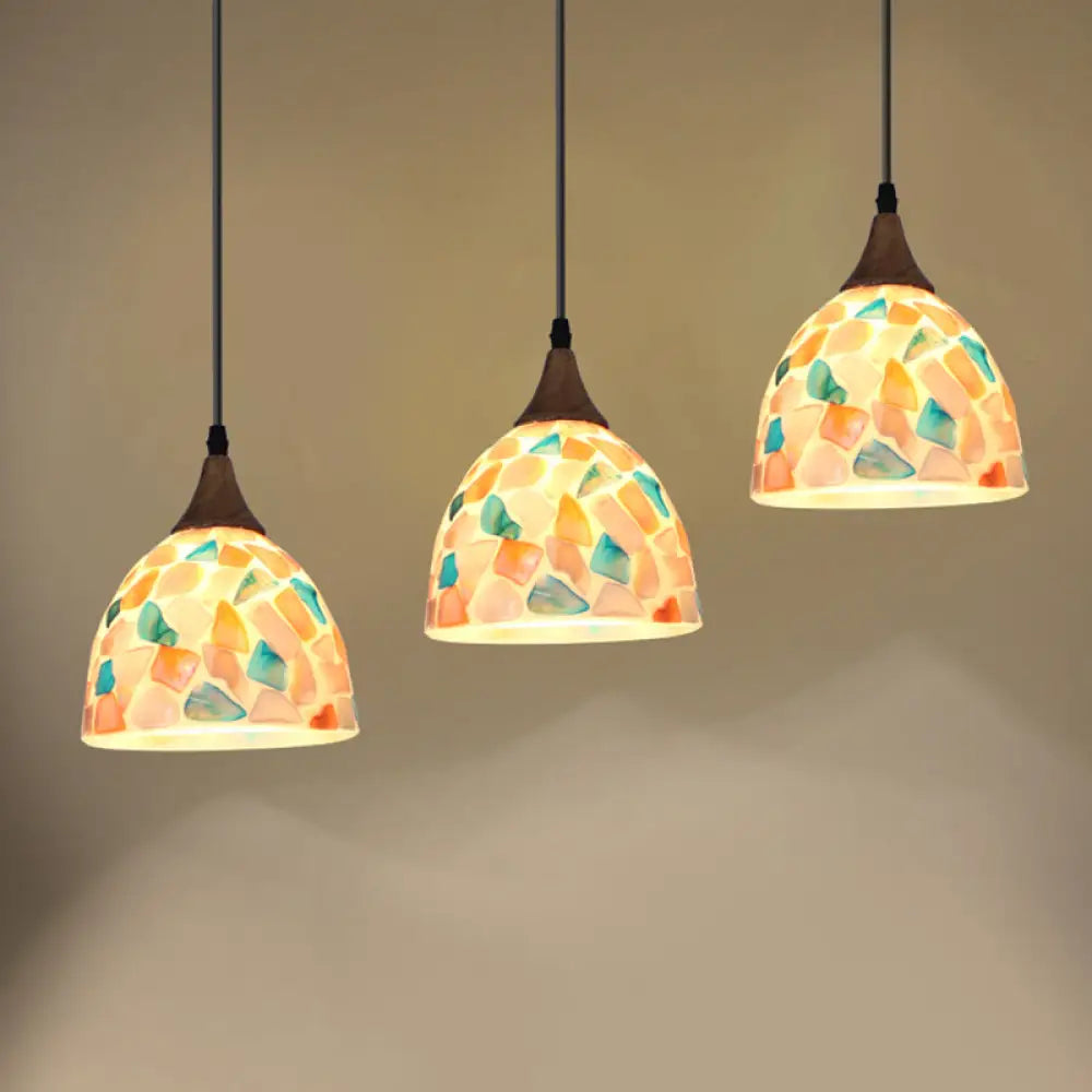 Mediterranean Beige Shell Mosaic Bell Hanging Lamp - Kitchen Pendant Lighting 3 / Linear