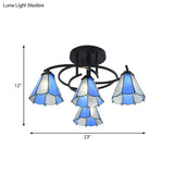 Mediterranean Black Bedroom Ceiling Lamp With Cone/Dome White/Beige/Blue Glass Shade - 4 Lights