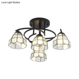 Mediterranean Black Bedroom Ceiling Lamp With Cone/Dome White/Beige/Blue Glass Shade - 4 Lights