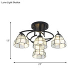 Mediterranean Black Bedroom Ceiling Lamp With Cone/Dome White/Beige/Blue Glass Shade - 4 Lights