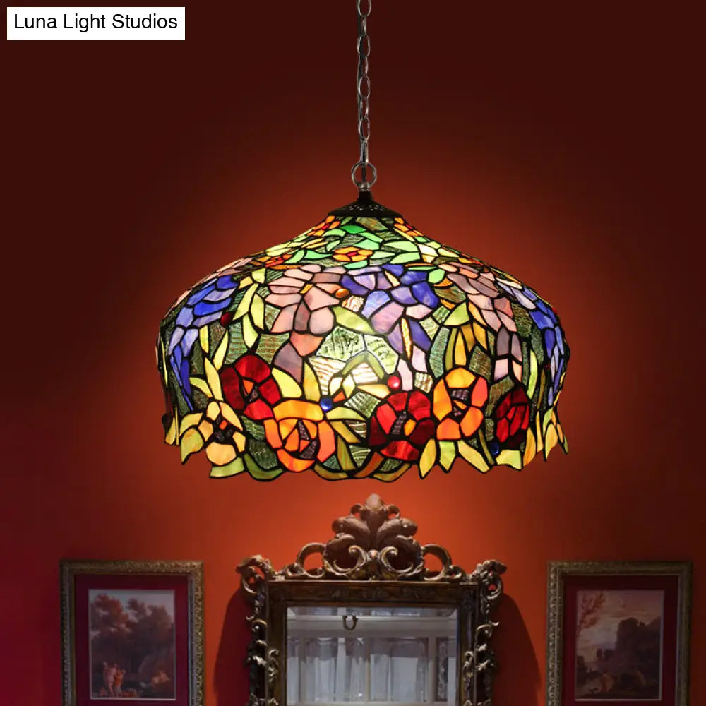 Mediterranean Blossom Orange Stained Glass Chandelier With 2 Lights For Dining Room Ceiling
