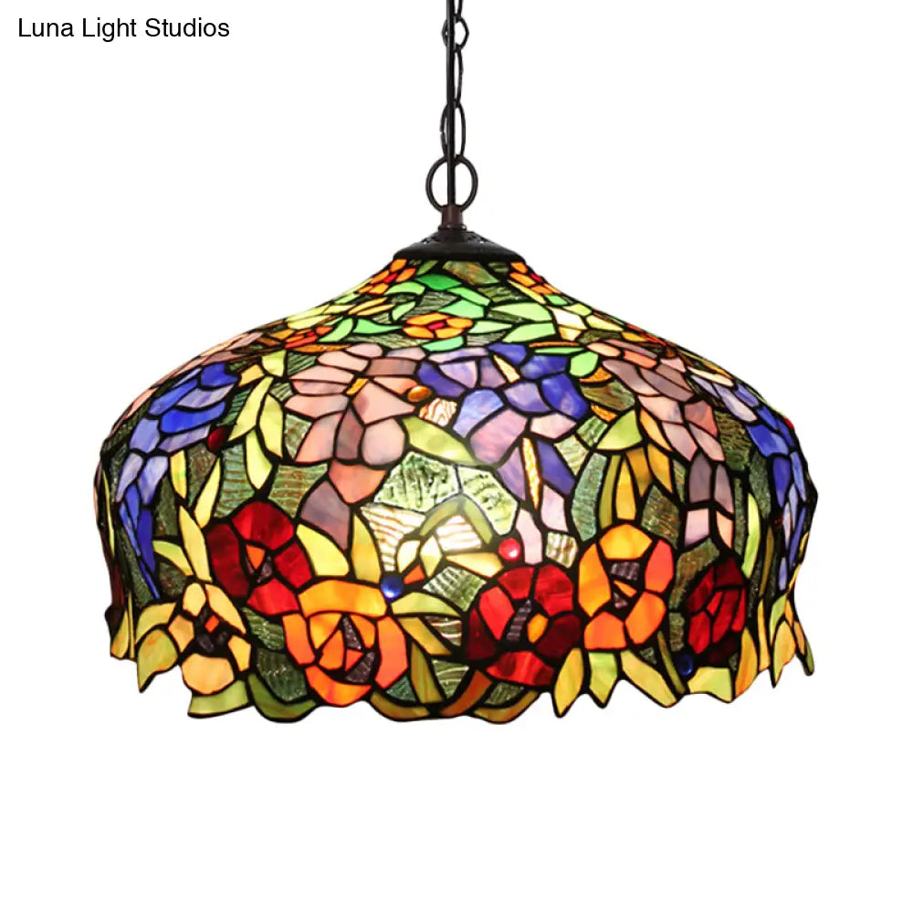 Mediterranean Blossom Orange Stained Glass Chandelier With 2 Lights For Dining Room Ceiling