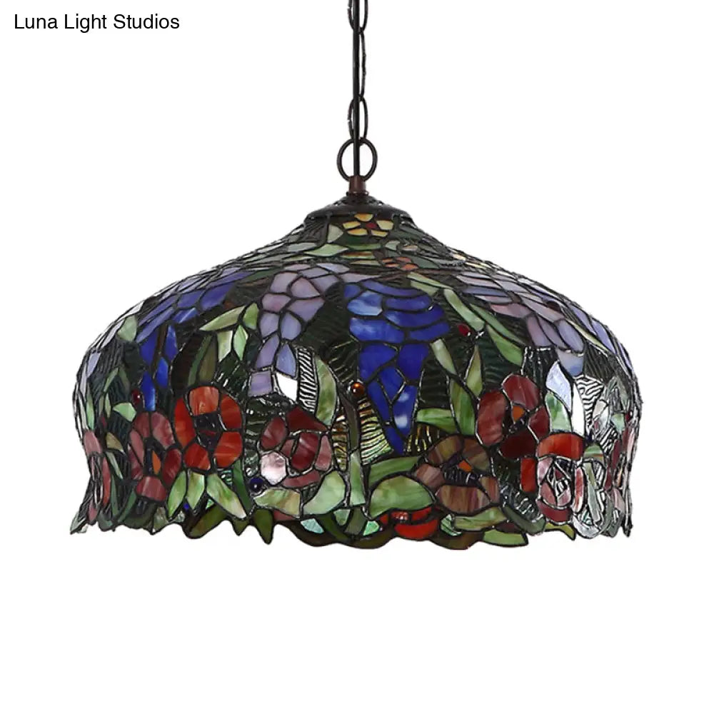 Mediterranean Blossom Orange Stained Glass Chandelier With 2 Lights For Dining Room Ceiling