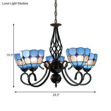 Mediterranean Blue 5-Light Chandelier With Adjustable Chain And Glass Shades